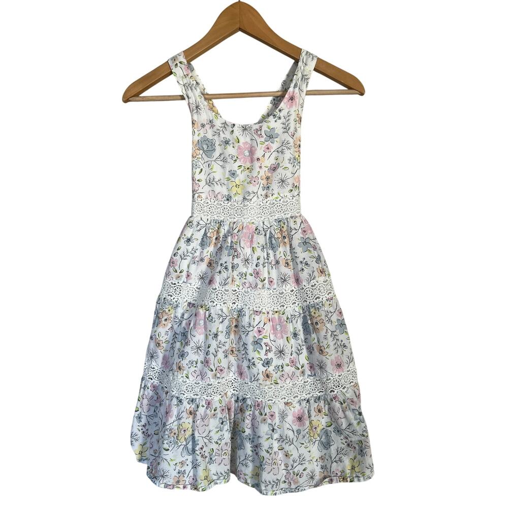 Tommy Bahama Girl's Floral Print Sleeveless Sun Dress Size 8 White Pink Smocked